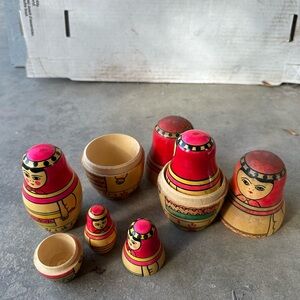 Wooden Nesting Dolls Toy Set - Red and Tan